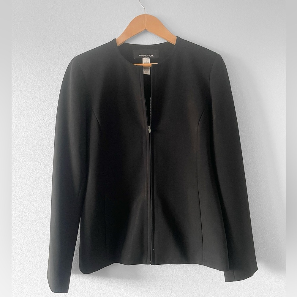 JONES NEW YORK Black Classic Front Zip Lined Suit Blazer Jacket 4